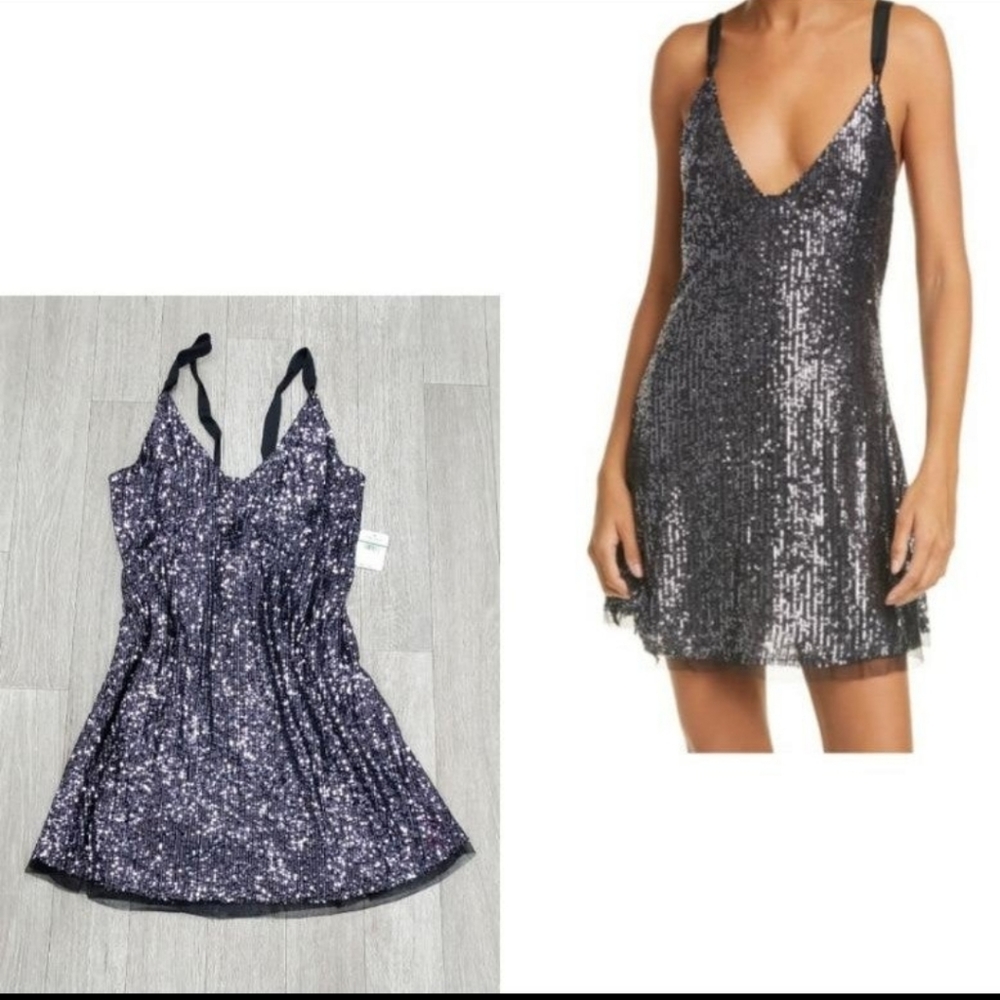 Free People Gold Rush Silver Gray Sequin Mini Dress